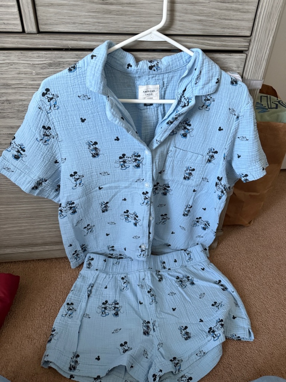 American Eagle Light Blue Mickey Mouse Pajama Set